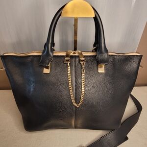 Chloe Black Baylee Leather 2 Way Tote Bag with Gold Chain Accents With Dustbag
